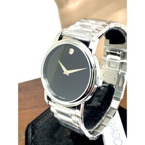 Movado Men's Watch 2100014 Museum Black Dial Swiss Quartz Silver Steel 38mm